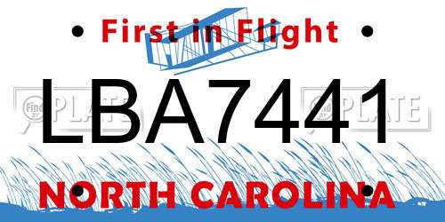 LBA7441 North Carolina License Plate