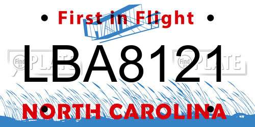 LBA8121 North Carolina License Plate