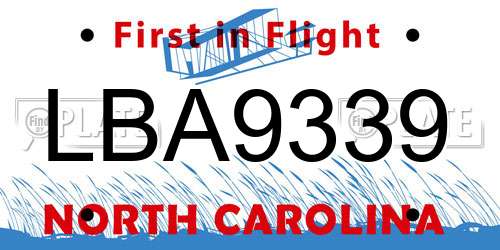 LBA9339 North Carolina License Plate