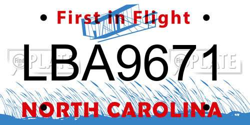 LBA9671 North Carolina License Plate