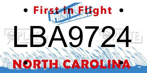 LBA9724 North Carolina License Plate