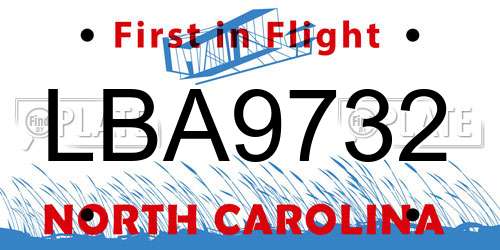 LBA9732 North Carolina License Plate