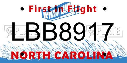 LBB8917 North Carolina License Plate