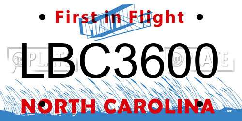 LBC3600 North Carolina License Plate