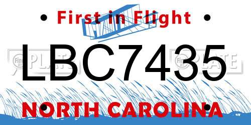 LBC7435 North Carolina License Plate