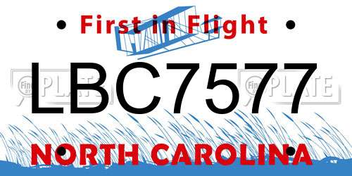 LBC7577 North Carolina License Plate