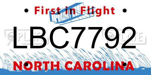 LBC7792 North Carolina License Plate