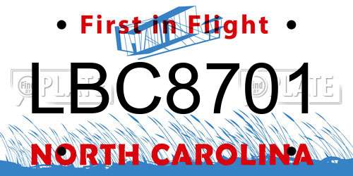 LBC8701 North Carolina License Plate