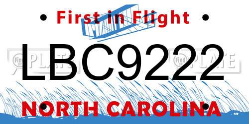 LBC9222 North Carolina License Plate
