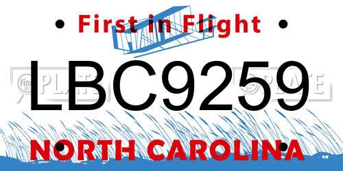 LBC9259 North Carolina License Plate
