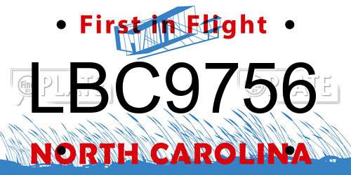 LBC9756 North Carolina License Plate