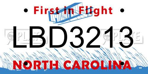 LBD3213 North Carolina License Plate