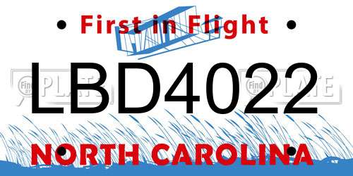 LBD4022 North Carolina License Plate