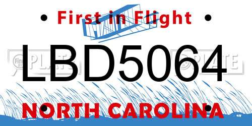 LBD5064 North Carolina License Plate