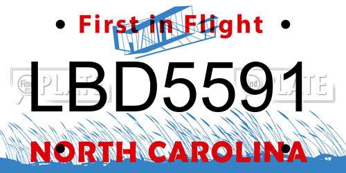 LBD5591 North Carolina License Plate