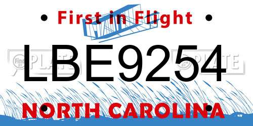 LBE9254 North Carolina License Plate