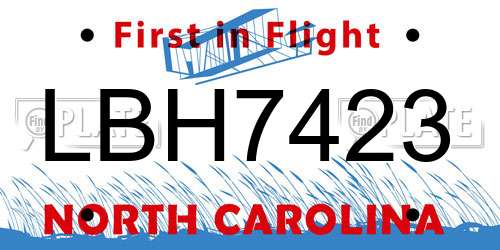 LBH7423 North Carolina License Plate