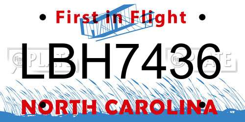 LBH7436 North Carolina License Plate