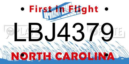LBJ4379 North Carolina License Plate