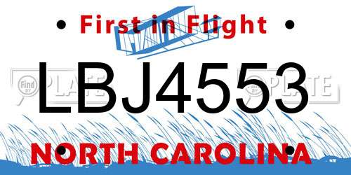 LBJ4553 North Carolina License Plate