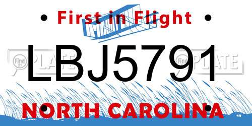 LBJ5791 North Carolina License Plate