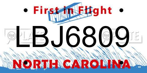 LBJ6809 North Carolina License Plate
