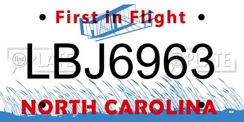 LBJ6963 North Carolina License Plate