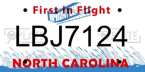 LBJ7124 North Carolina License Plate