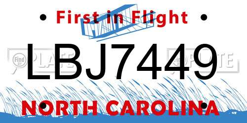 LBJ7449 North Carolina License Plate