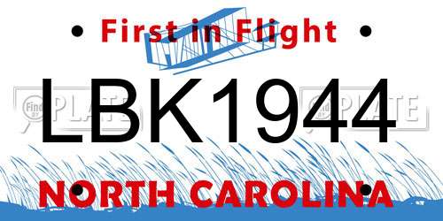 LBK1944 North Carolina License Plate