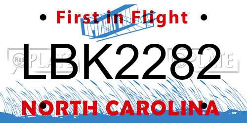 LBK2282 North Carolina License Plate