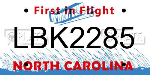 LBK2285 North Carolina License Plate