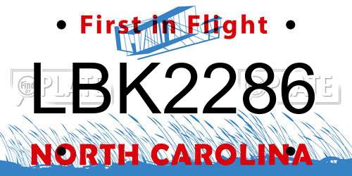 LBK2286 North Carolina License Plate