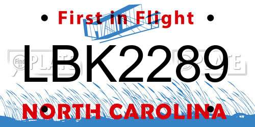 LBK2289 North Carolina License Plate