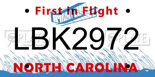 LBK2972 North Carolina License Plate