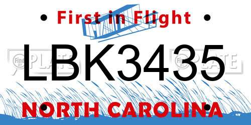 LBK3435 North Carolina License Plate