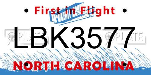 LBK3577 North Carolina License Plate