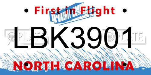 LBK3901 North Carolina License Plate