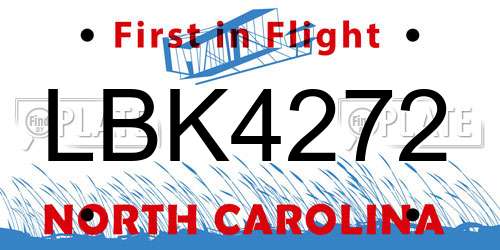LBK4272 North Carolina License Plate