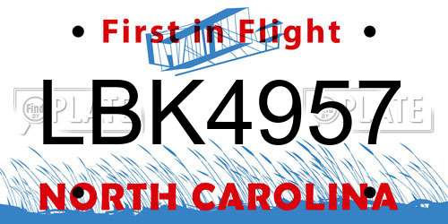 LBK4957 North Carolina License Plate