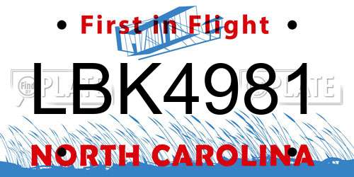 LBK4981 North Carolina License Plate