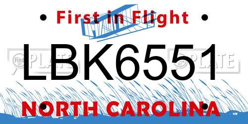 LBK6551 North Carolina License Plate