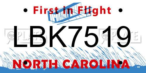 LBK7519 North Carolina License Plate