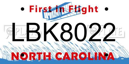 LBK8022 North Carolina License Plate
