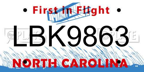 LBK9863 North Carolina License Plate