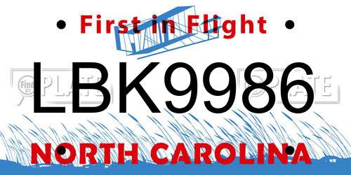 LBK9986 North Carolina License Plate