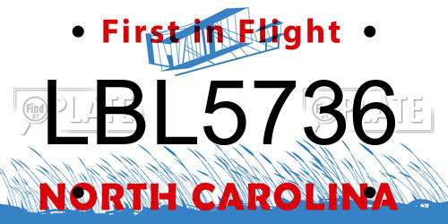 LBL5736 North Carolina License Plate