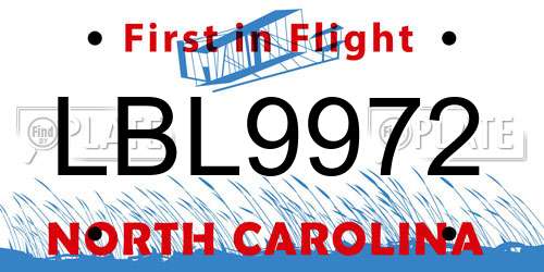 LBL9972 North Carolina License Plate