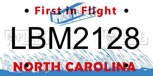 LBM2128 North Carolina License Plate