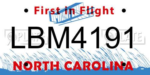 LBM4191 North Carolina License Plate
